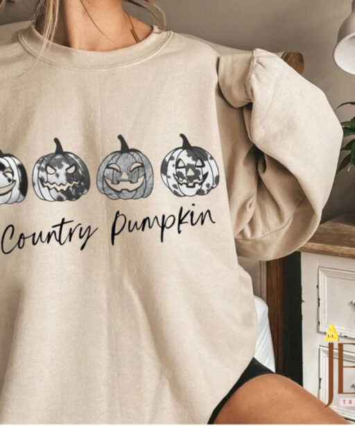 Vintage Country Pumpkin Shirt, Cowboy Pumpkin Sweatshirt, Pumpkin Sweater, Jack-o-Lantern Sweatshirt, Halloween Crewneck Sweatshirt