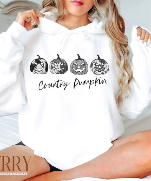 Vintage Country Pumpkin Shirt, Cowboy Pumpkin Sweatshirt, Pumpkin Sweater, Jack-o-Lantern Sweatshirt, Halloween Crewneck Sweatshirt