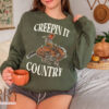 Vintage Creepin' It Pumpkin Skull Sweatshirt, Country Halloween Vibes, Halloween Pumpkin Women Sweatshirt, Western Halloween Sweatshirt