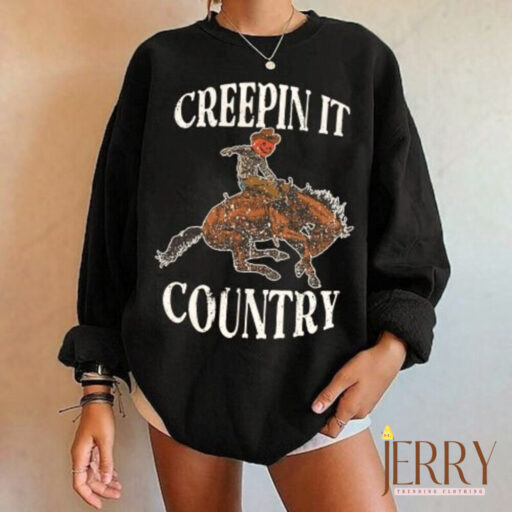 Vintage Creepin' It Pumpkin Skull Sweatshirt, Country Halloween Vibes, Halloween Pumpkin Women Sweatshirt, Western Halloween Sweatshirt