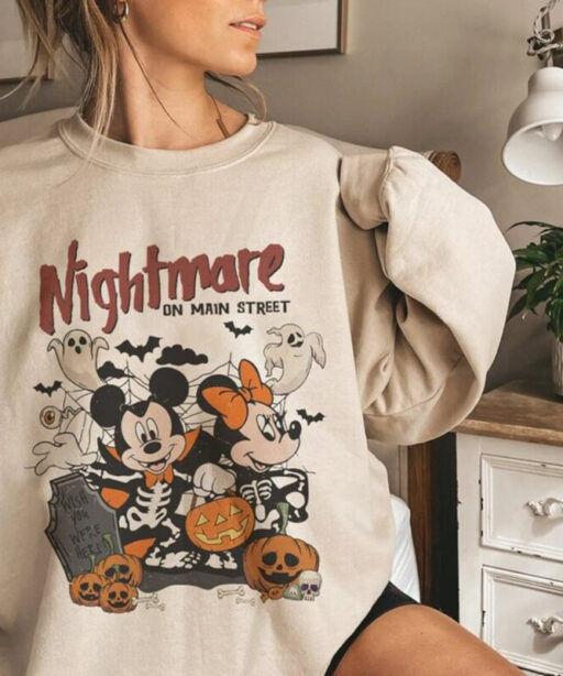 Vintage Disney Halloween Nightmare On Main Street Shirt, Disney Halloween Party, Mickey Pumpkin Shirt, Disney Mickey Horror halloween shirt