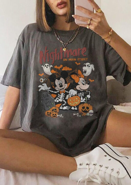 Vintage Disney Halloween Nightmare On Main Street Shirt, Disney Halloween Party, Mickey Pumpkin Shirt, Disney Mickey Horror halloween shirt