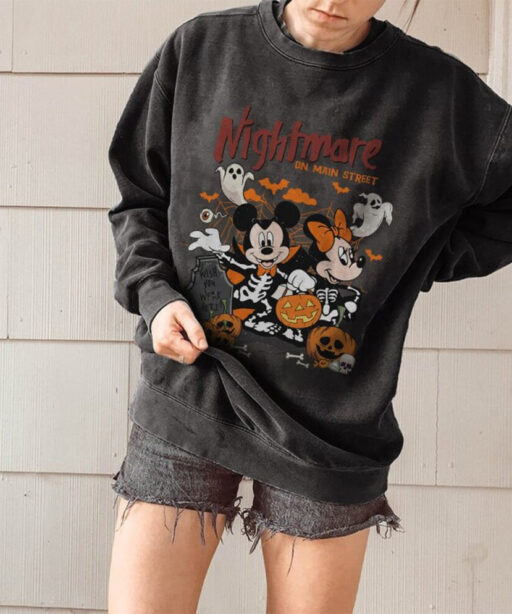 Vintage Disney Halloween Nightmare On Main Street Shirt, Disney Halloween Party, Mickey Pumpkin Shirt, Disney Mickey Horror halloween shirt