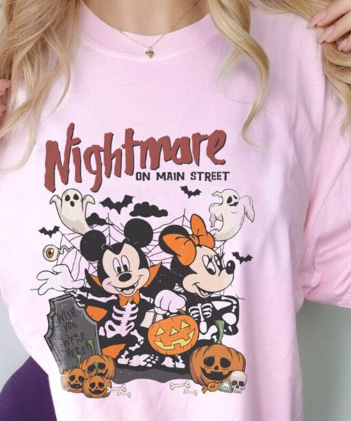 Vintage Disney Halloween Nightmare On Main Street Shirt, Disney Halloween Party, Mickey Pumpkin Shirt, Disney Mickey Horror halloween shirt