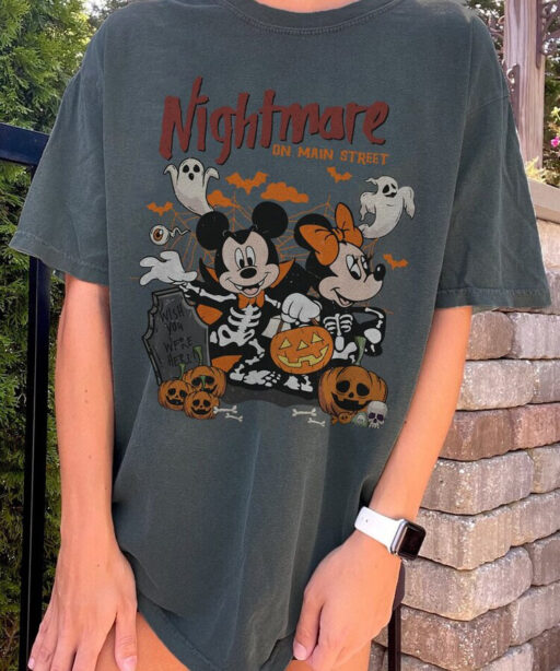 Vintage Disney Halloween Nightmare On Main Street Shirt, Disney Halloween Party, Mickey Pumpkin Shirt, Disney Mickey Horror halloween shirt