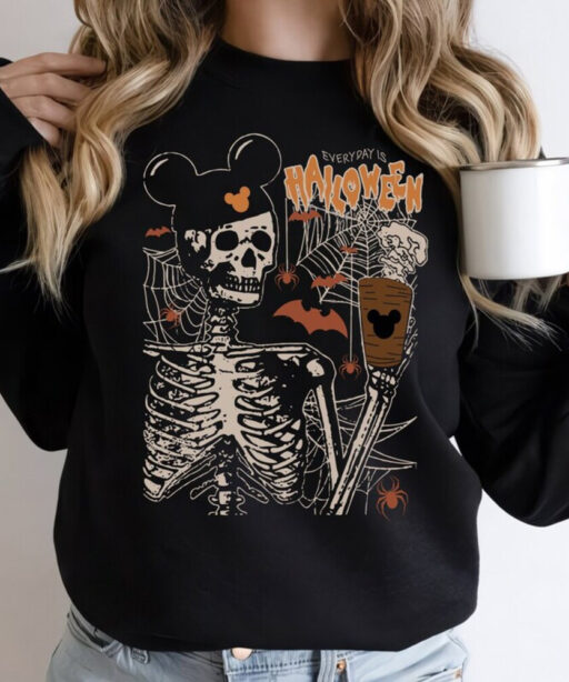 Vintage Disney Halloween Skeleton Sweatshirt, Disney Funny Skeleton Shirt, Halloween Party 2023, Coffee Lovers Gift Tee, Disney Halloween