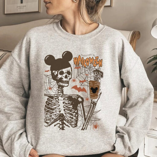 Vintage Disney Halloween Skeleton Sweatshirt, Disney Funny Skeleton Shirt, Halloween Party 2023, Coffee Lovers Gift Tee, Disney Halloween