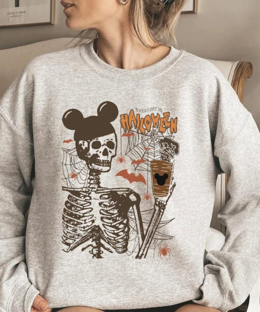 Vintage Disney Halloween Skeleton Sweatshirt, Disney Funny Skeleton Shirt, Halloween Party 2023, Coffee Lovers Gift Tee, Disney Halloween