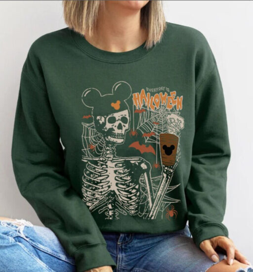 Vintage Disney Halloween Skeleton Sweatshirt, Disney Funny Skeleton Shirt, Halloween Party 2023, Coffee Lovers Gift Tee, Disney Halloween