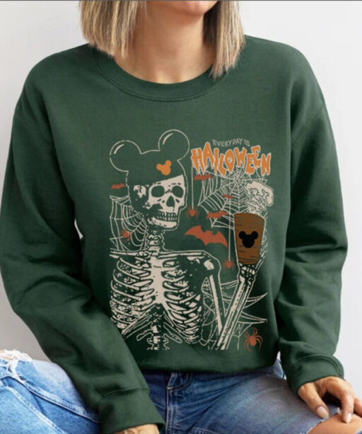 Vintage Disney Halloween Skeleton Sweatshirt, Disney Funny Skeleton Shirt, Halloween Party 2023, Coffee Lovers Gift Tee, Disney Halloween