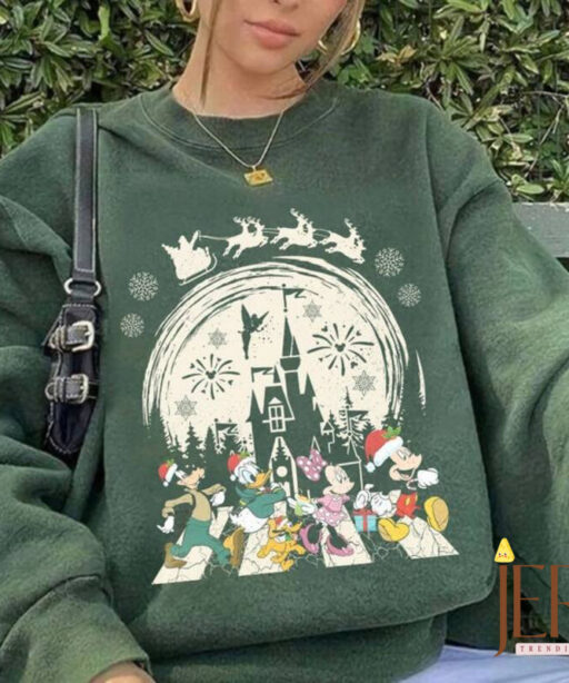 Vintage Disney Mickey & Friends Christmas Sweatshirt, Disney Castle Merry Christmas Sweatshirt, Magic Kingdom Main Street Christmas 2023