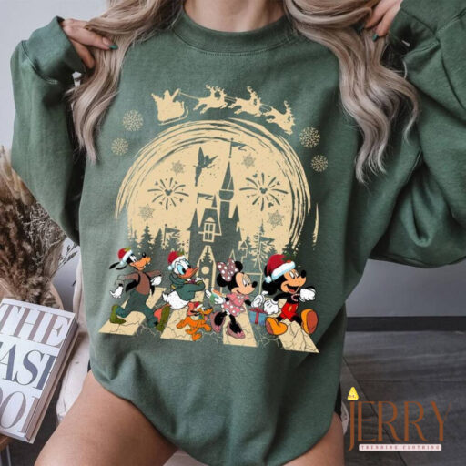 Vintage Disney Mickey & Friends Christmas Sweatshirt, Disney Castle Merry Christmas Sweatshirt, Magic Kingdom Main Street Christmas 2023