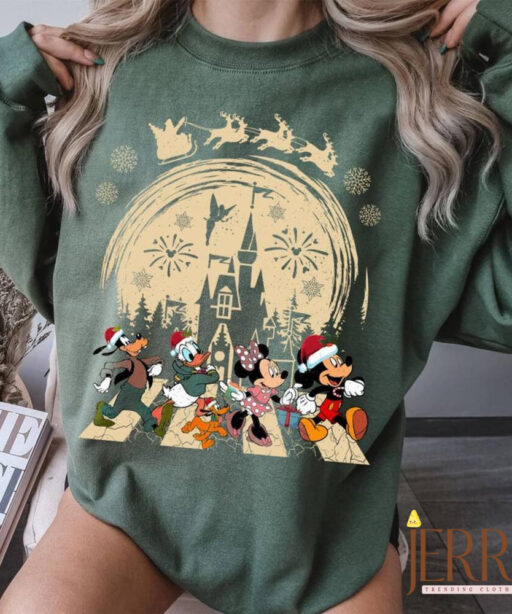 Vintage Disney Mickey & Friends Christmas Sweatshirt, Disney Castle Merry Christmas Sweatshirt, Magic Kingdom Main Street Christmas 2023