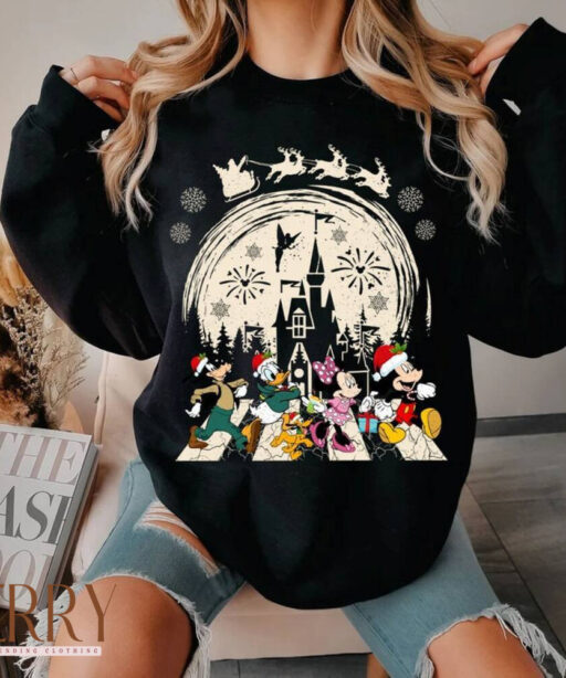 Vintage Disney Mickey & Friends Christmas Sweatshirt, Disney Castle Merry Christmas Sweatshirt, Magic Kingdom Main Street Christmas 2023