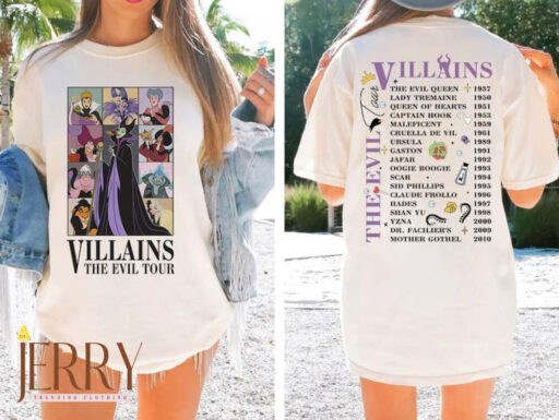 Vintage Disney Villains Evil Tour Two Sided Shirt, Retro Disney Villains Characters Concert Music Shirt, Disney Evil Friends 2023 Matching