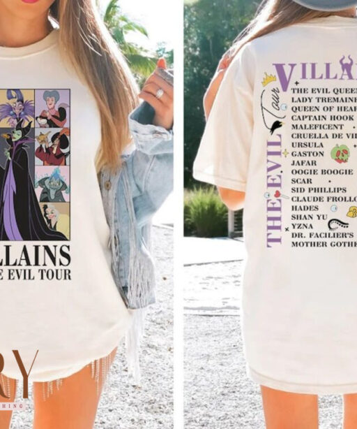 Vintage Disney Villains Evil Tour Two Sided Shirt, Retro Disney Villains Characters Concert Music Shirt, Disney Evil Friends 2023 Matching