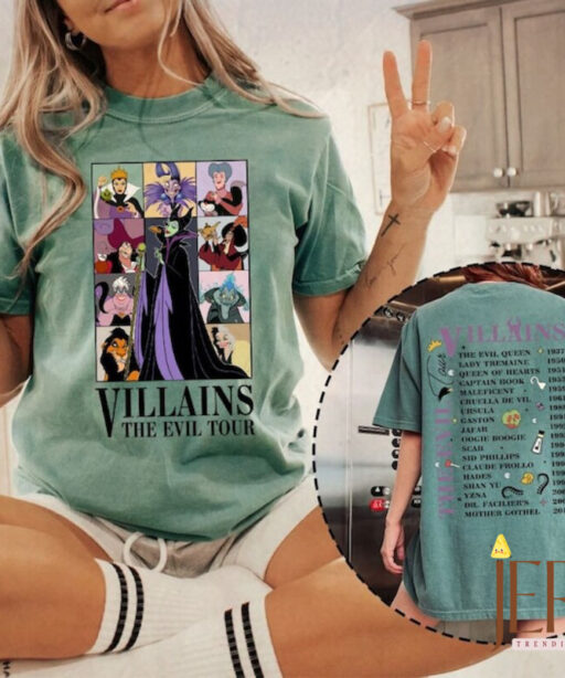 Vintage Disney Villains Evil Tour Two Sided Shirt, Retro Disney Villains Characters Concert Music Shirt, Disney Evil Friends 2023 Matching