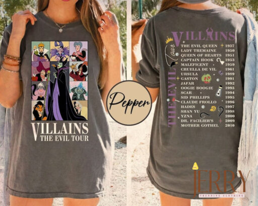 Vintage Disney Villains Evil Tour Two Sided Shirt, Retro Disney Villains Characters Concert Music Shirt, Disney Evil Friends 2023 Matching
