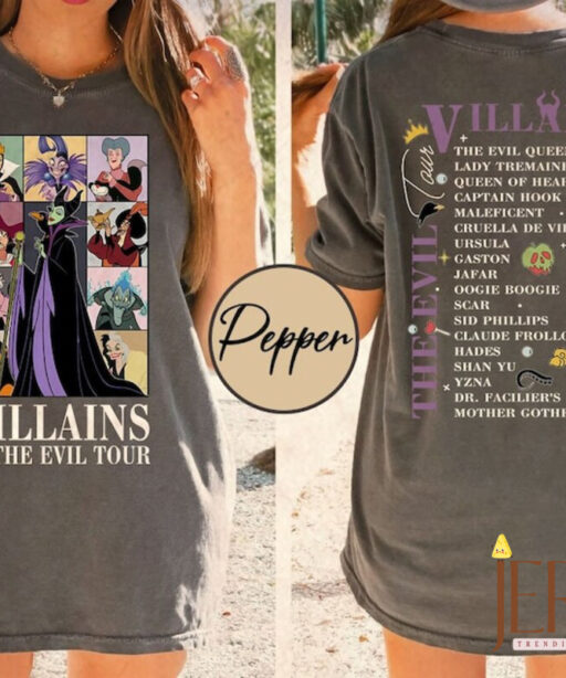 Vintage Disney Villains Evil Tour Two Sided Shirt, Retro Disney Villains Characters Concert Music Shirt, Disney Evil Friends 2023 Matching