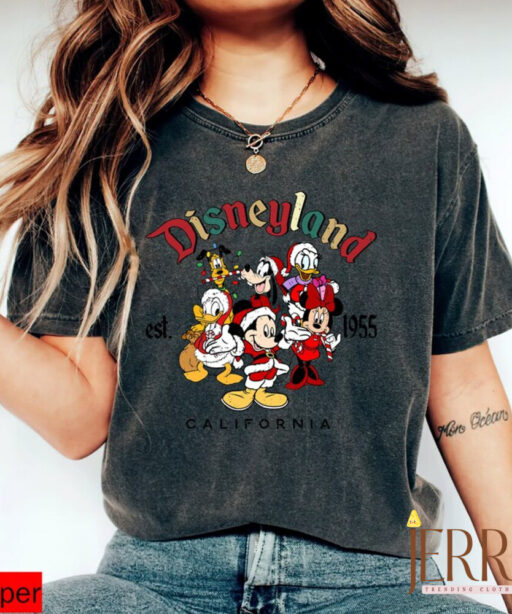 Vintage Disneyland Est 1955 Christmas Shirt, Mickey And Friends Shirt, Disney Family Christmas Shirt, Disney Holiday, Disneyland Trip Shirt