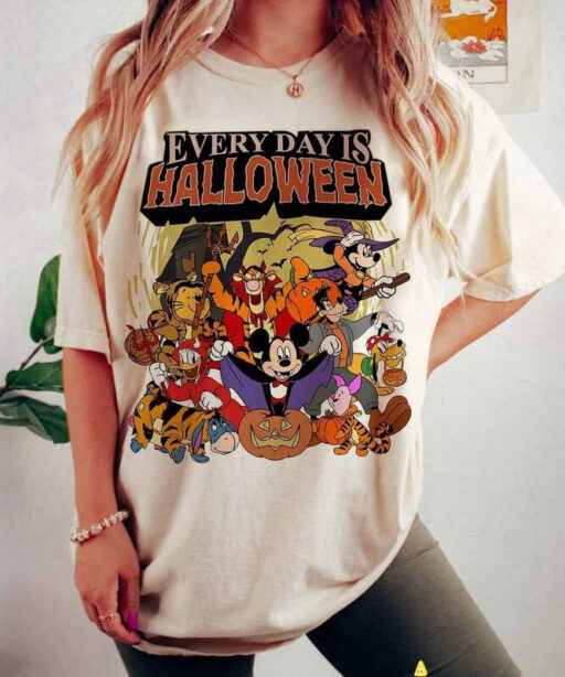 Vintage Everyday Is Halloween Shirt, Vintage Disney Halloween Shirt, Disney Characters Shirt, Winnie Pooh Shirt, Mickey & CO Shirt