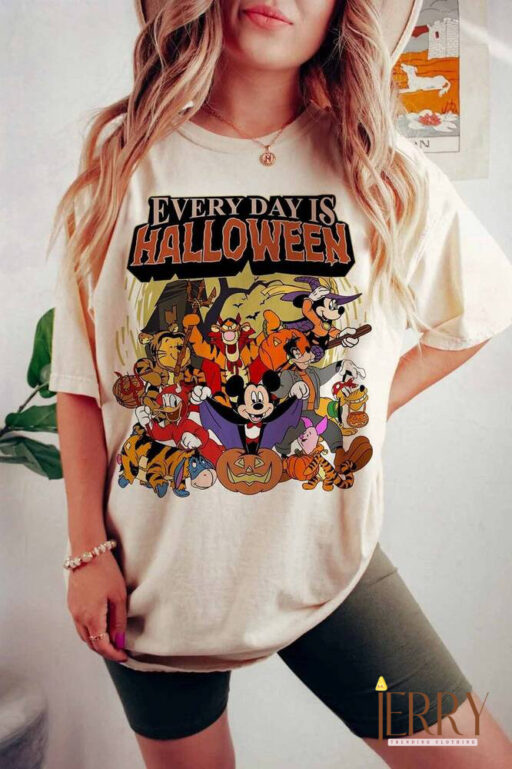 Vintage Everyday Is Halloween Shirt, Vintage Disney Halloween Shirt, Disney Characters Shirt, Winnie Pooh Shirt, Mickey & CO Shirt