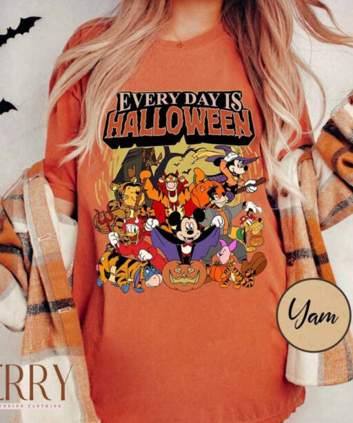 Vintage Everyday Is Halloween Shirt, Vintage Disney Halloween Shirt, Disney Characters Shirt, Winnie Pooh Shirt, Mickey & CO Shirt