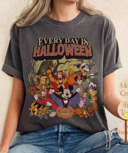 Vintage Everyday Is Halloween Shirt, Vintage Disney Halloween Shirt, Disney Characters Shirt, Winnie Pooh Shirt, Mickey & CO Shirt