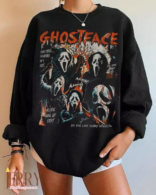 Vintage Halloween Ghost Face Comfort Sweatshirt, Halloween Unisex Comfort Sweatshirt