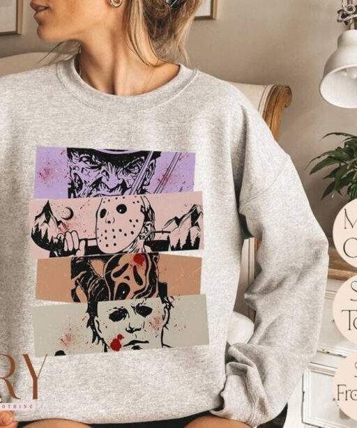 Vintage Halloween Horror Characters Sweatshirt, Killing's It Since Sweater, Halloween Hoodie, Michael Myers and Friends, Horror Movie Gift