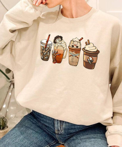 Vintage Halloween Horror Coffee Sweatshirt, Horror Movie Coffee Halloween Comfort Color Shirt, Spooky Season Unisex T-Shirt, Halloween Party