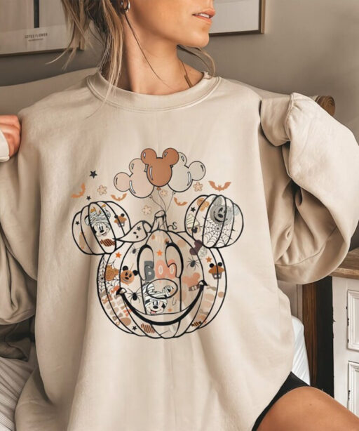 Vintage Halloween Mickey Ears Pumpkin Sweatshirt, Halloween Disney Spooky Season Comfort Color Shirt, Disney Halloween Trip, Disney Boo Tee