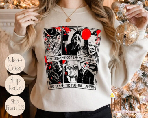 Vintage Horror Movie Tarot Cards Sweatshirt, Halloween Horror Movie Hoodie, Scary Halloween Party Sweatshirt, Halloween Sweatshirt