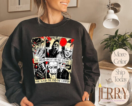 Vintage Horror Movie Tarot Cards Sweatshirt, Halloween Horror Movie Hoodie, Scary Halloween Party Sweatshirt, Halloween Sweatshirt