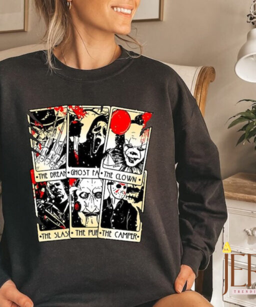 Vintage Horror Movie Tarot Cards Sweatshirt, Halloween Horror Movie Hoodie, Scary Halloween Party Sweatshirt, Halloween Sweatshirt