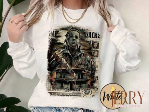 Vintage Michael Myers Massacre Newspaper, Horror Halloween Sweatshirt, Halloween Shirt, Michael Myers Sweatshirt, Horror Movie Sweatshirt