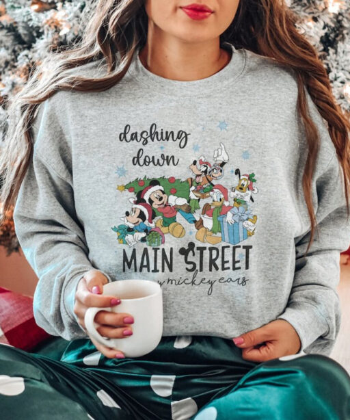 Vintage Mickey And Friends Christmas Shirt, Dashing Down Main Street In My Mickey Ears Shirt, Disney Christmas Shirt, Disney Holiday Shirt