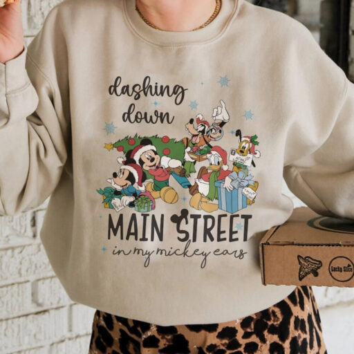 Vintage Mickey And Friends Christmas Shirt, Dashing Down Main Street In My Mickey Ears Shirt, Disney Christmas Shirt, Disney Holiday Shirt