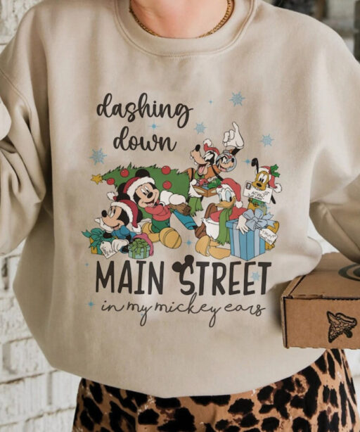 Vintage Mickey And Friends Christmas Shirt, Dashing Down Main Street In My Mickey Ears Shirt, Disney Christmas Shirt, Disney Holiday Shirt