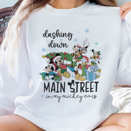 Vintage Mickey And Friends Christmas Shirt, Dashing Down Main Street In My Mickey Ears Shirt, Disney Christmas Shirt, Disney Holiday Shirt