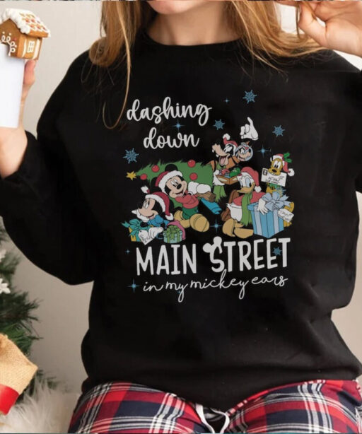 Vintage Mickey And Friends Christmas Shirt, Dashing Down Main Street In My Mickey Ears Shirt, Disney Christmas Shirt, Disney Holiday Shirt