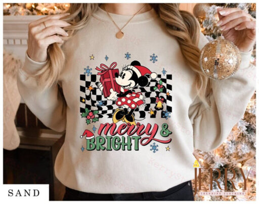 Vintage Mickey Merry & Bright Christmas Shirt, Mickey and Friends Christmas Sweatshirt, Disney Family Christmas Shirt, Disney Holiday Shirt