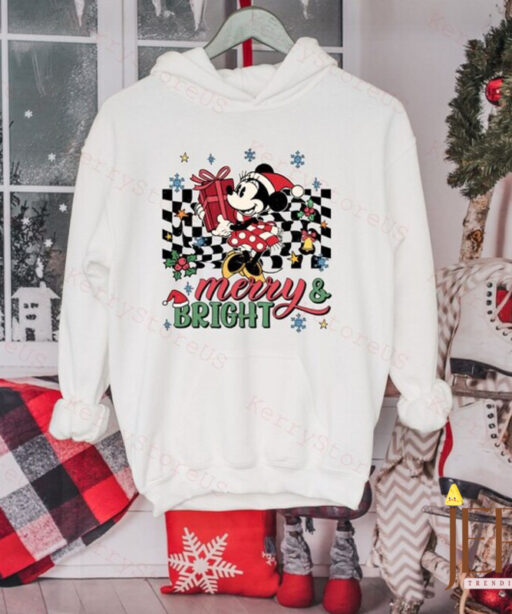 Vintage Mickey Merry & Bright Christmas Shirt, Mickey and Friends Christmas Sweatshirt, Disney Family Christmas Shirt, Disney Holiday Shirt