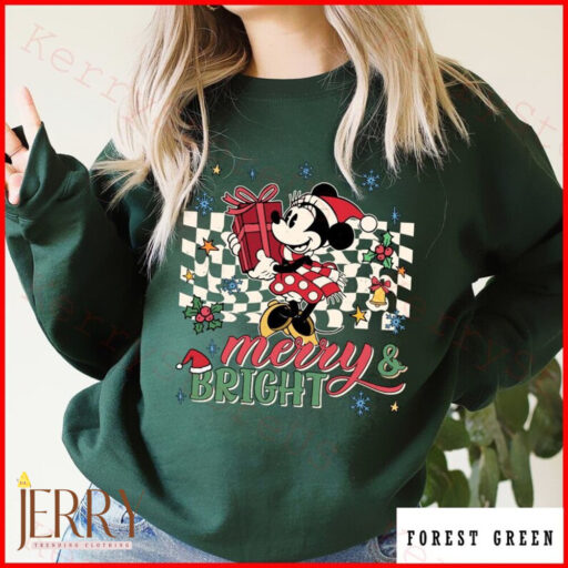 Vintage Mickey Merry & Bright Christmas Shirt, Mickey and Friends Christmas Sweatshirt, Disney Family Christmas Shirt, Disney Holiday Shirt