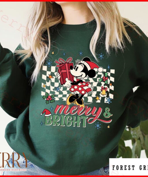 Vintage Mickey Merry & Bright Christmas Shirt, Mickey and Friends Christmas Sweatshirt, Disney Family Christmas Shirt, Disney Holiday Shirt