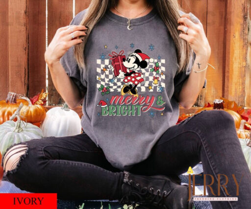 Vintage Mickey Merry & Bright Christmas Shirt, Mickey and Friends Christmas Sweatshirt, Disney Family Christmas Shirt, Disney Holiday Shirt