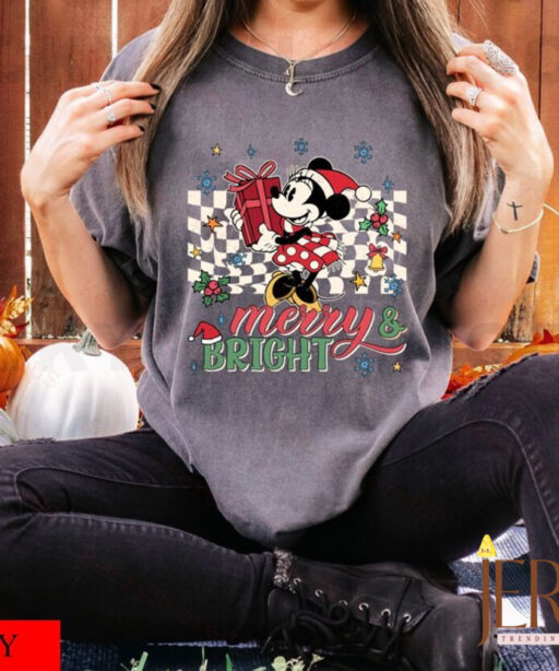 Vintage Mickey Merry & Bright Christmas Shirt, Mickey and Friends Christmas Sweatshirt, Disney Family Christmas Shirt, Disney Holiday Shirt