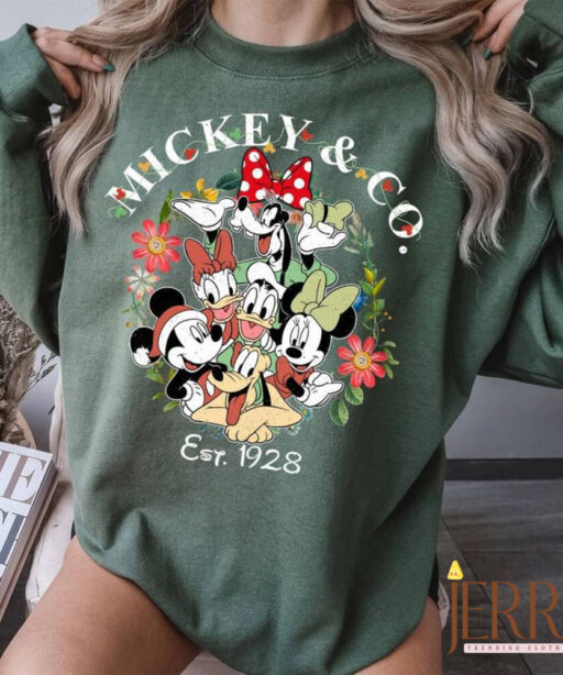 Vintage Mickey & Co. 1928 Christmas Sweatshirt, Vintage Mickey and Friends Christmas Wreath Sweatshirt, Mickeys Very Merry Christmas Sweater