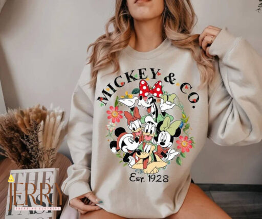 Vintage Mickey & Co. 1928 Christmas Sweatshirt, Vintage Mickey and Friends Christmas Wreath Sweatshirt, Mickeys Very Merry Christmas Sweater