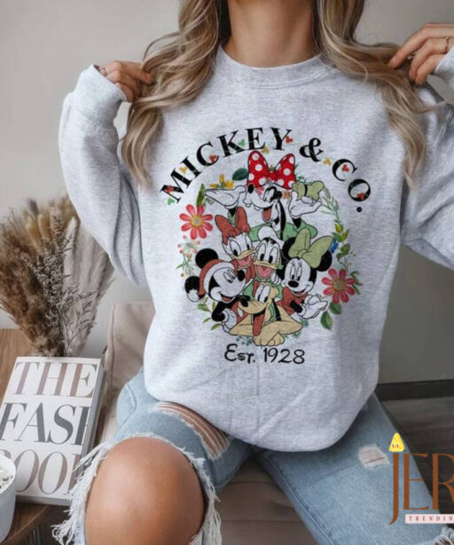 Vintage Mickey & Co. 1928 Christmas Sweatshirt, Vintage Mickey and Friends Christmas Wreath Sweatshirt, Mickeys Very Merry Christmas Sweater